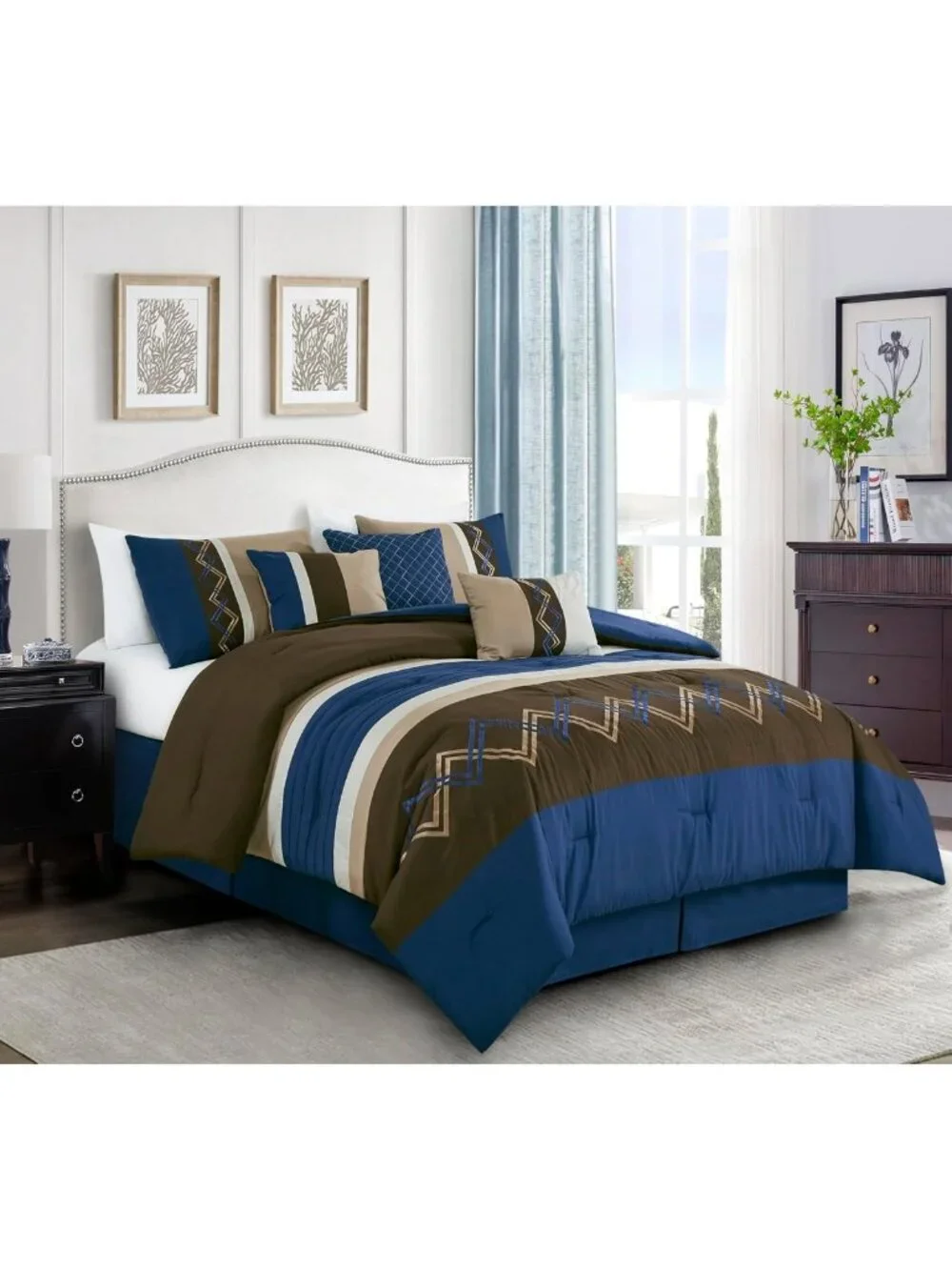 Modern 7-Piece Pleated Stripe Zigzag Comforter Set - California King